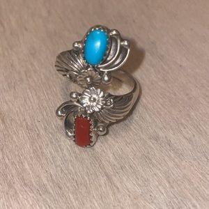 Turquoise and coral ring
